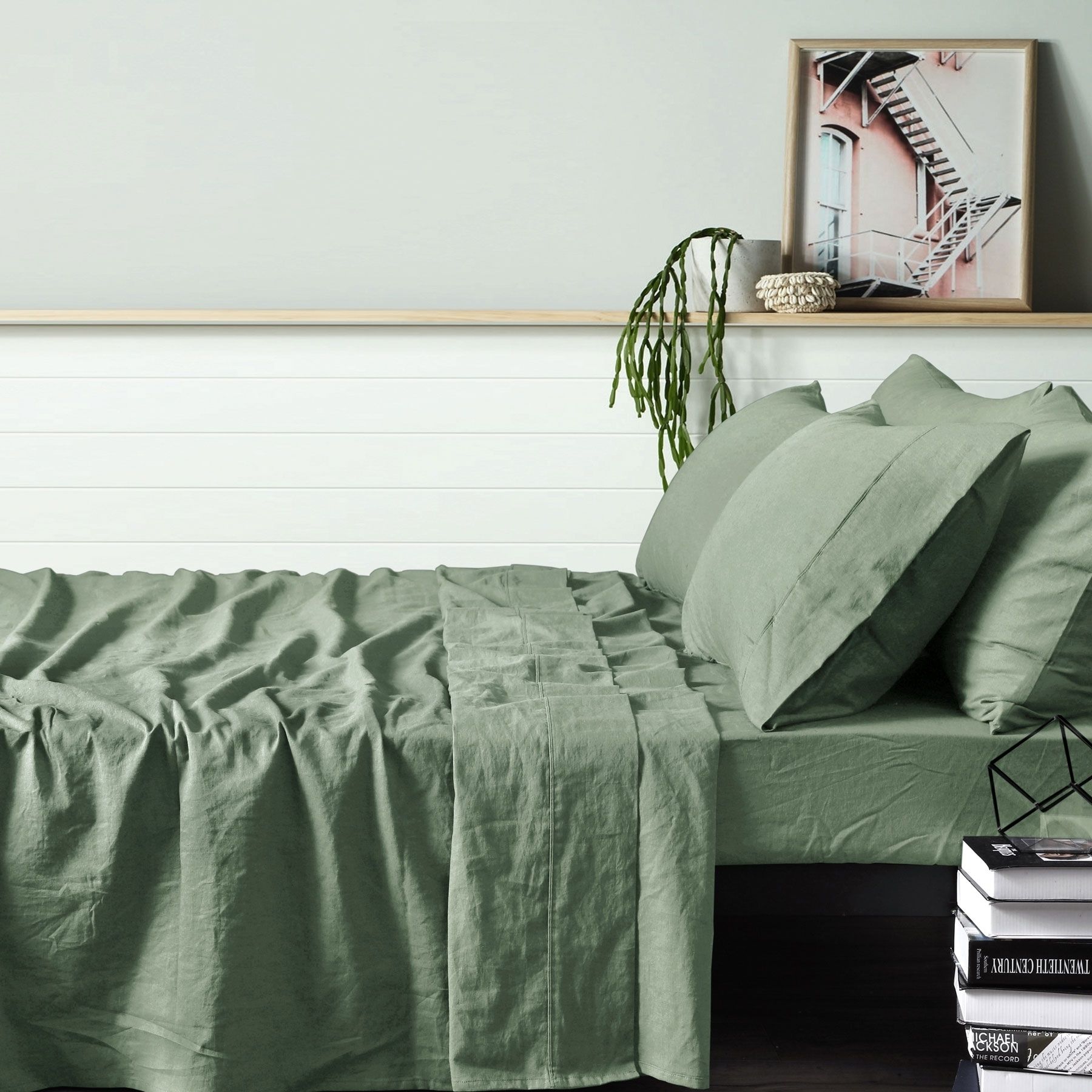 100 Linen Sage Sheet Set by Vintage Design Homewares