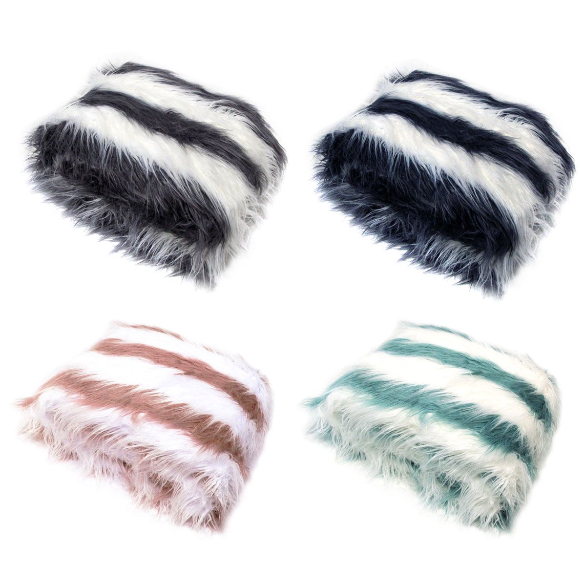 Striped Luxury Faux Fur Long Hair Extra Large Throw Blanket 152 x 203 cm