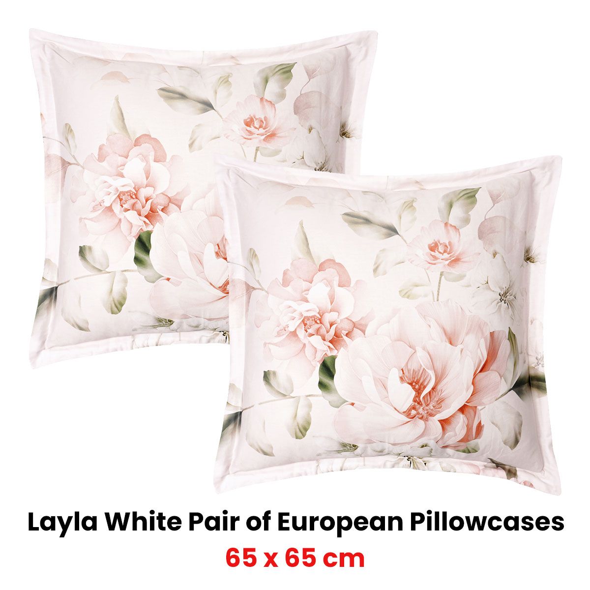 Pair of Layla White European Pillowcases by Bianca