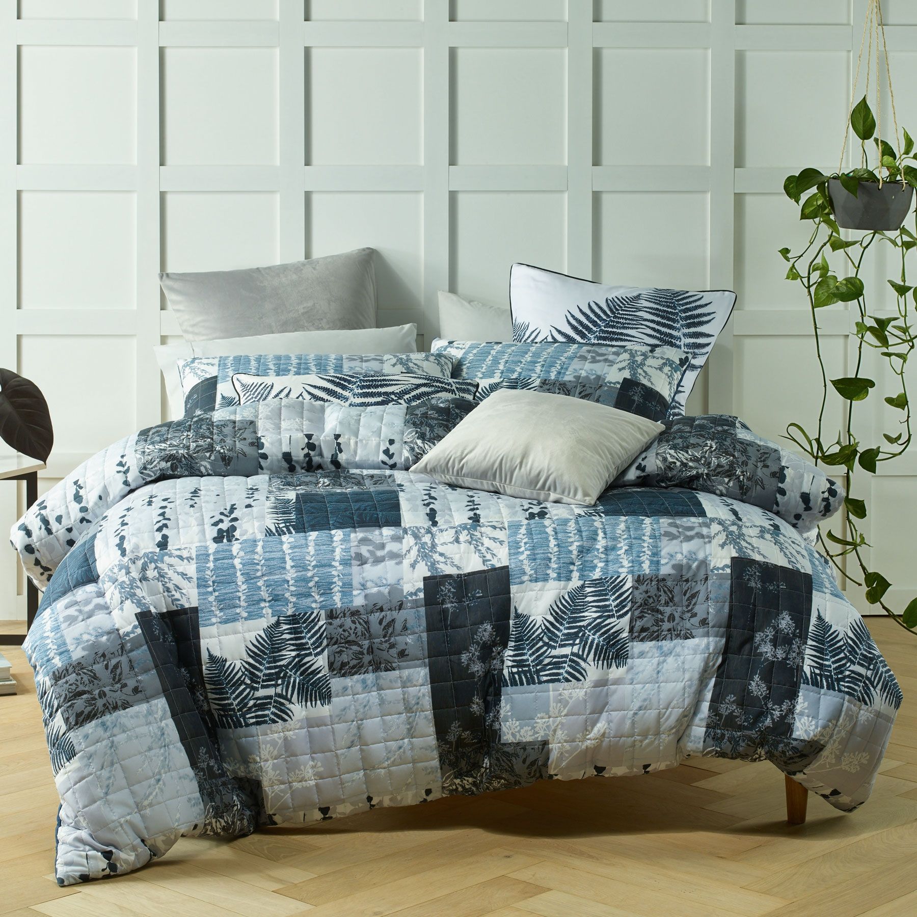 Botanic Grey Lightly Quilted Quilt, Grey Quilted Duvet Cover