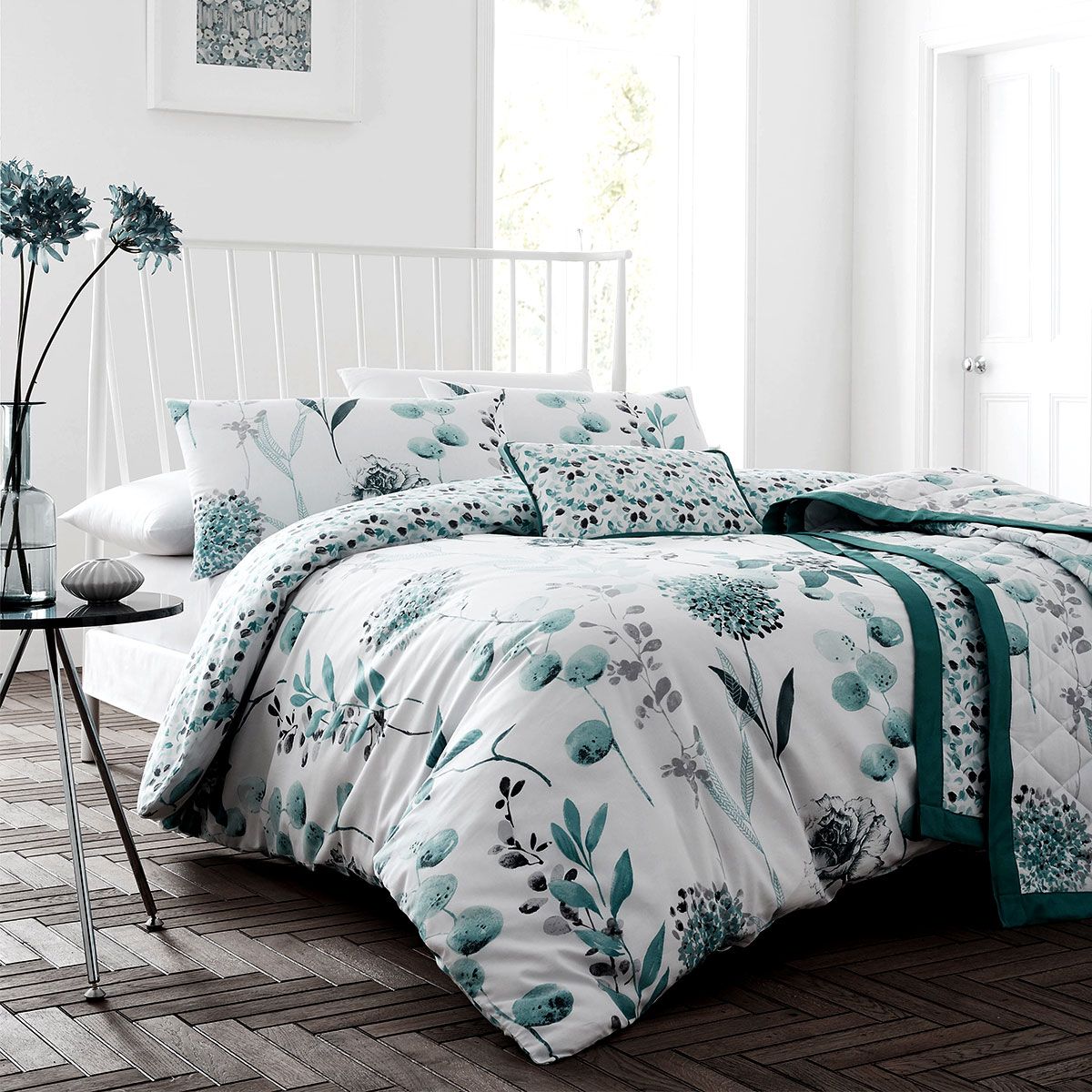Ink Floral Teal Cotton Rich Quilt Cover Set