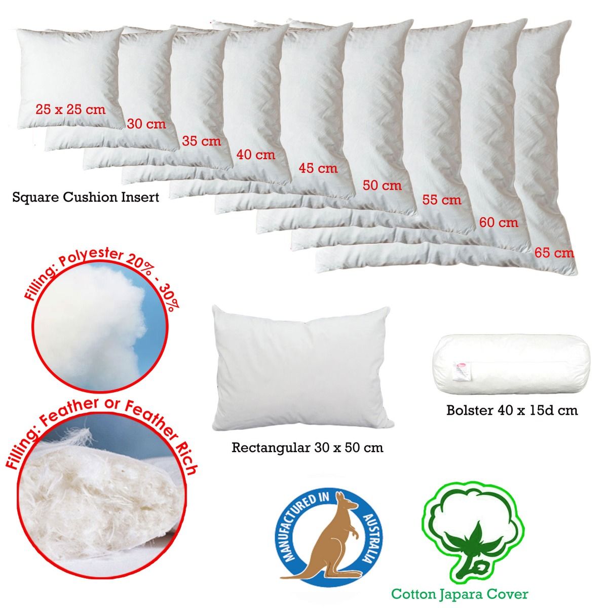 Duck feather cushion pad 45x45 cm