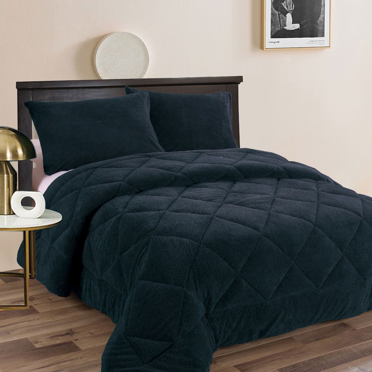Teddy Fleece 3 Pcs Comforter Set Navy by Ramesses