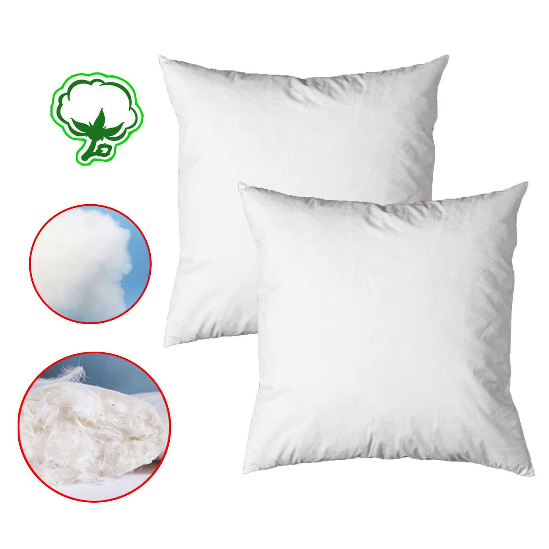 Pair of Duck Feather Rich Fill European Cushion Inserter 65 x 65 cm