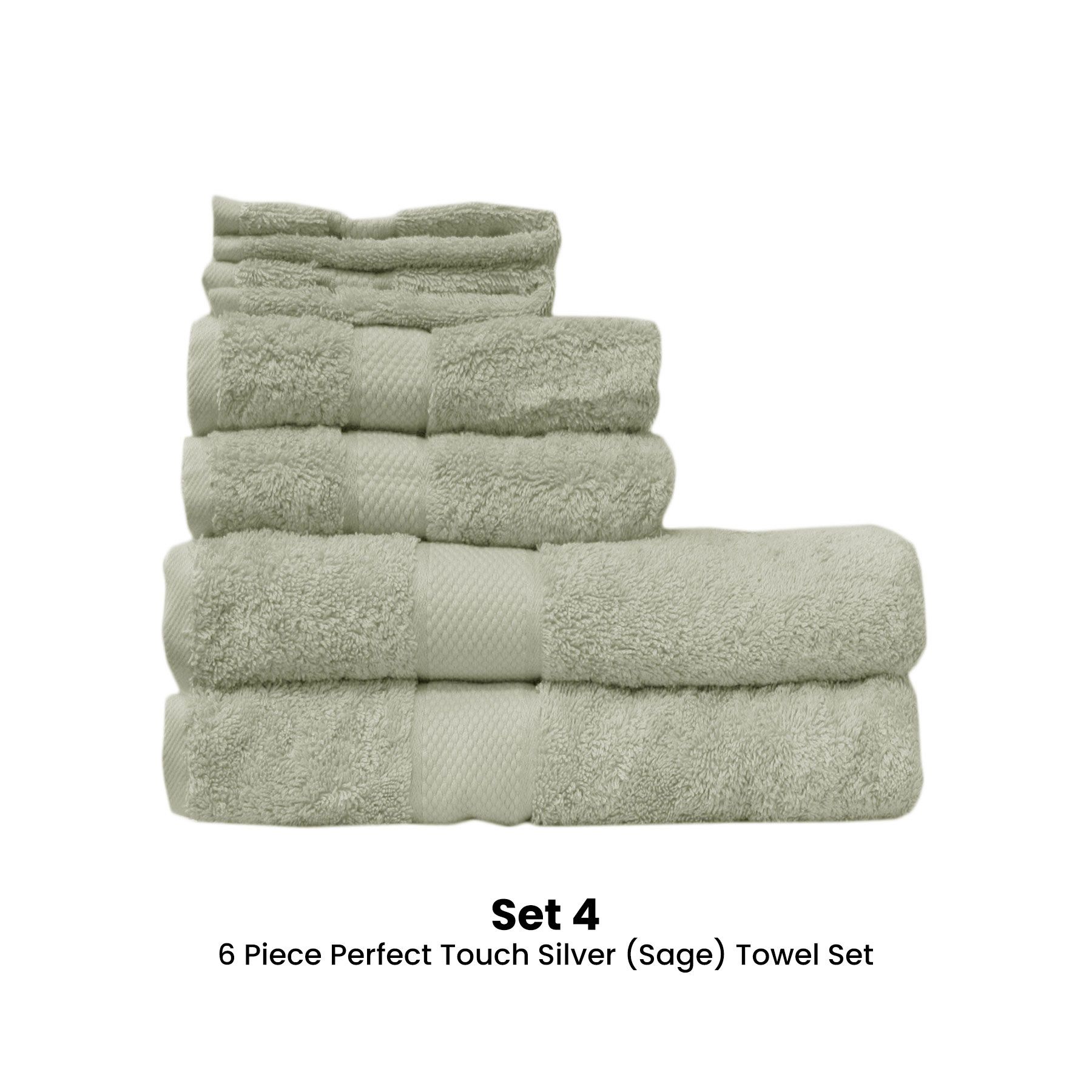 6 Piece Quality Soft 100 Cotton Perfect Touch Silver Sage Towel