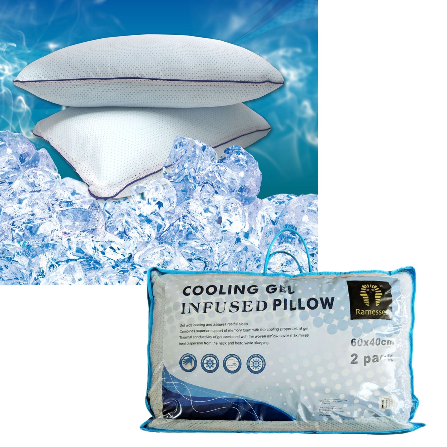 Twin Pack Cooling Gel Infused Pillows 40 x 60 cm by Ramesses
