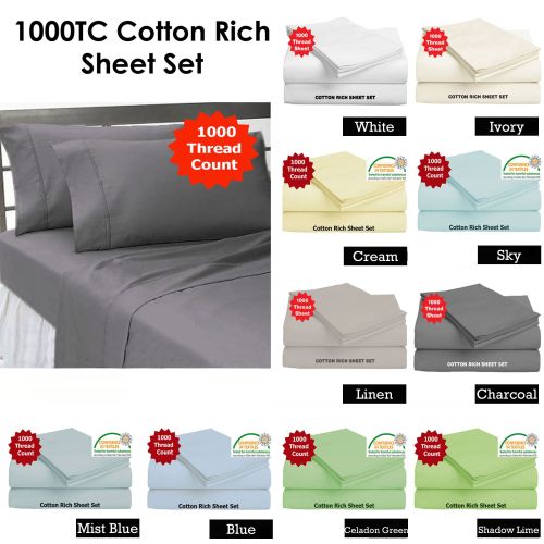 1000TC 4 Pce Cotton Rich Sheet Set 40cm Wall by Luxury Living