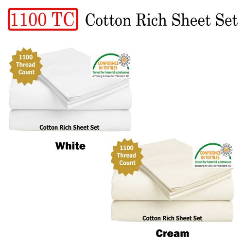 1100TC 4 Pce Cotton Rich Sheet Set 40cm Wall by Luxury Living
