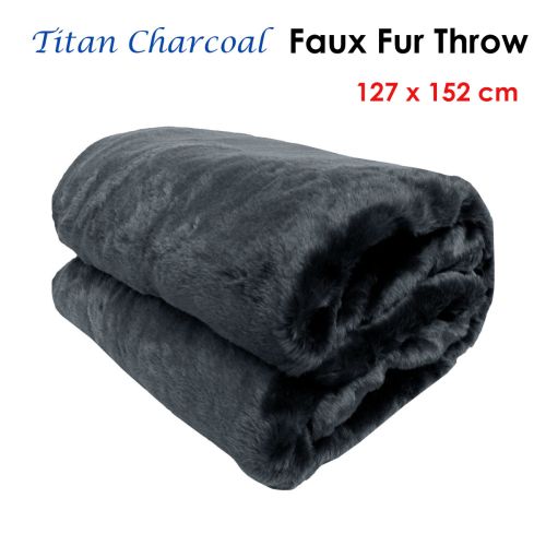 Titan Charcoal Faux Fur Throw Rug 127 x 152 cm