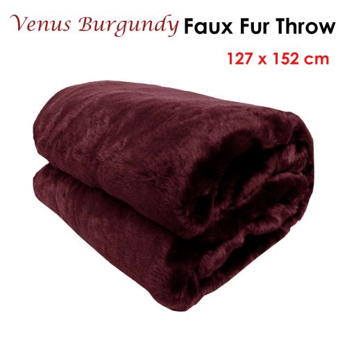 Venus Burgundy Faux Fur Throw Rug 127 x 152 cm