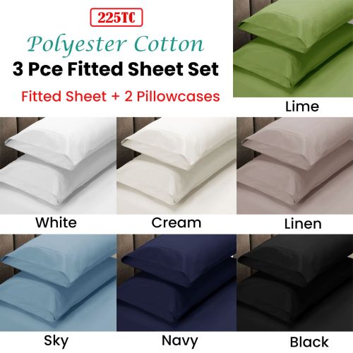 3 Piece 225TC Basics Polyester Cotton Fitted Sheet plus 2 Pillowcases King 36cm Wall by Apartmento