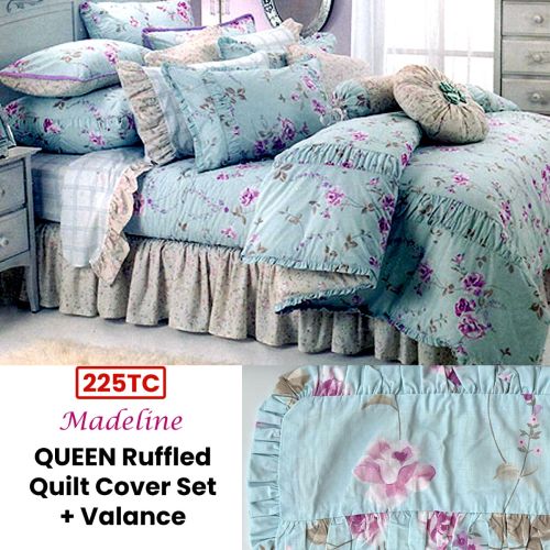 225TC Madeline Queen Ruffled Quilt Cover Set + Valance