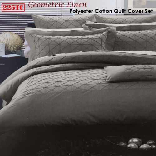 225TC Geometric Tuck Linen Polyester Cotton Quilt Cover Set Queen