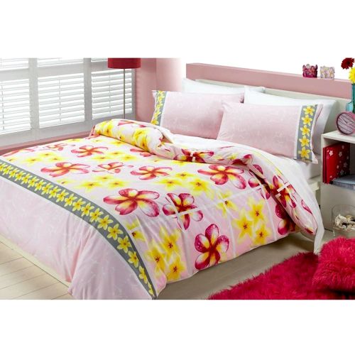 225TC Polyester Cotton Floating Frangipani Soft Pink Quilt Cover Set King
