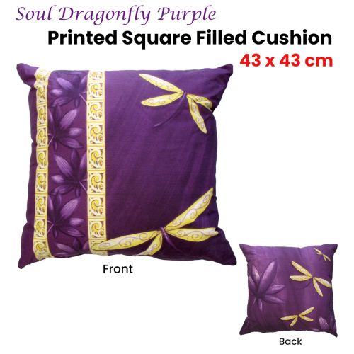 Soul Dragonfly Purple Square Filled Cushion 43 x 43 cm