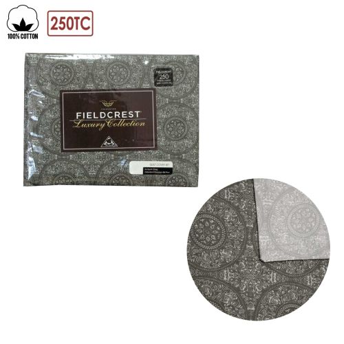 250TC 100% Cotton Reversible Mandala Charcoal Quilt Cover Set by Fieldcrest