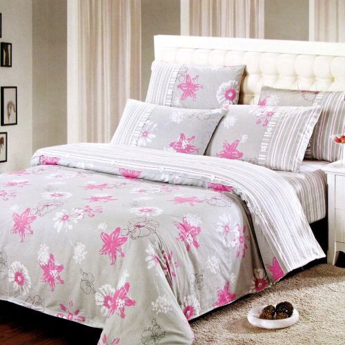 250TC Lily Blossom Cotton Reversible Quilt Cover Set Queen
