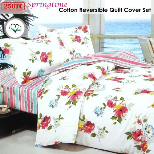250TC Springtime Cotton Reversible Quilt Cover Set King