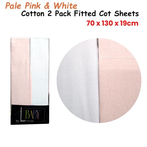 250TC Pale Pink & White 2 Pack Fitted Cot Sheets 70 x 130 x 19 cm