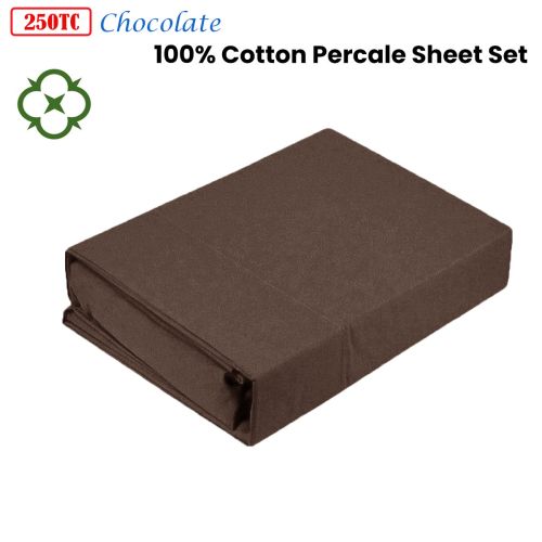 250TC 100% Cotton Percale Sheet Set Chocolate by Kingtex