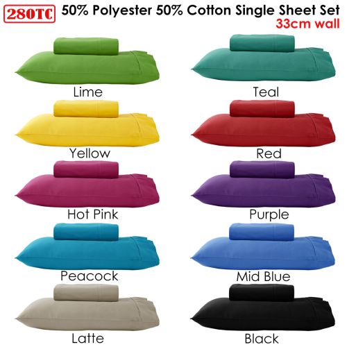 280TC 50% Polyester 50% Cotton Sheet Set Single