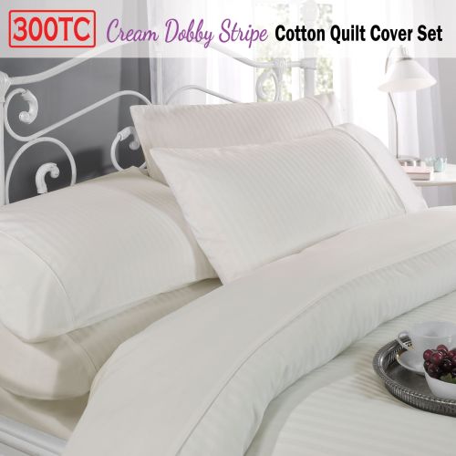 300TC Cream Dobby Stripe Cotton Quilt Cover Set by Pride Hotel Collection