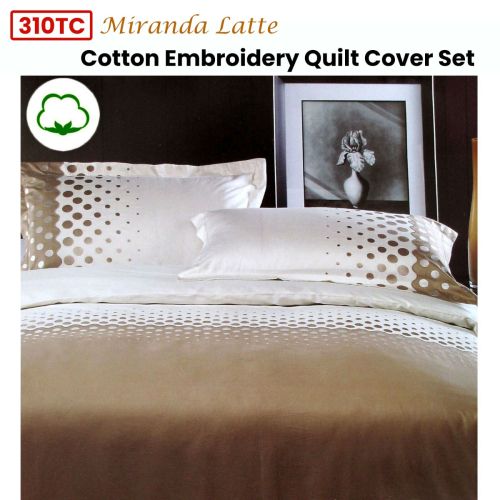 310TC Miranda Latte Cotton Embroidery Quilt Cover Set King