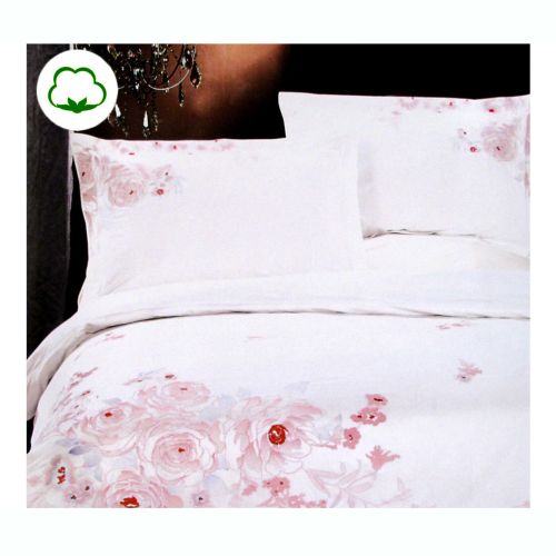 310TC Rose White Cotton Embroidery Quilt Cover Set Queen