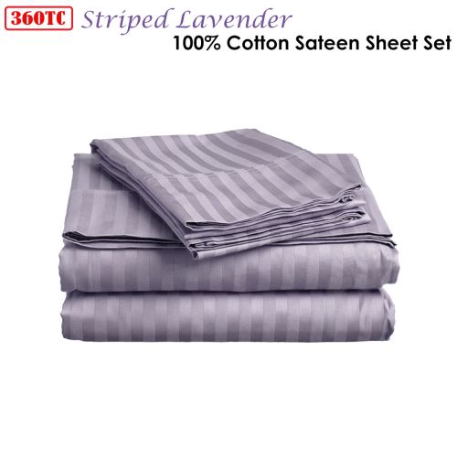 360TC 100% Cotton Sateen Sheet Set Striped Lavender King