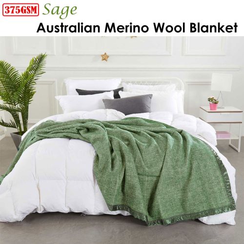 375GSM Australian Merino Wool Blanket Sage by Alastairs