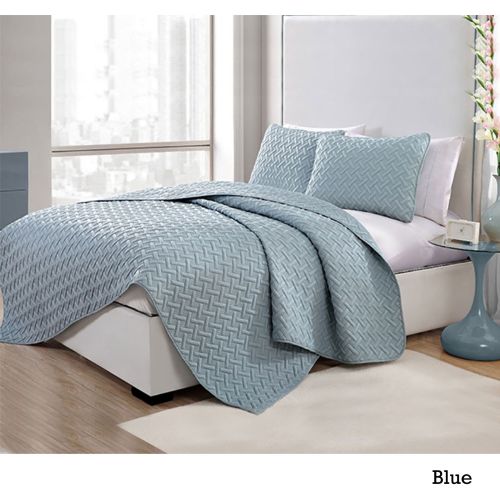 3 Piece Chic Embossed Comforter Set Blue by Ramesses