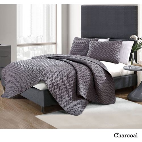 3 Piece Chic Embossed Comforter Set Charcoal by Ramesses