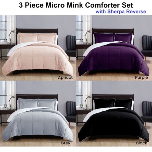 3 Piece Micro Mink Comforter Set with Sherpa Reverse