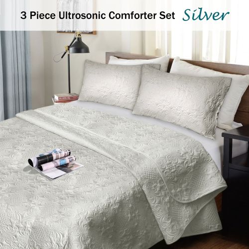 3 Piece Ultrasonic Comforter Set Silver by Ramesses