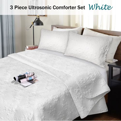 3 Piece Ultrasonic Comforter Set White by Ramesses