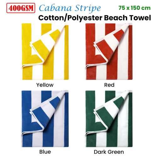 400GSM Cabana Stripe Cotton Polyester Beach Towel 75 x 150 cm