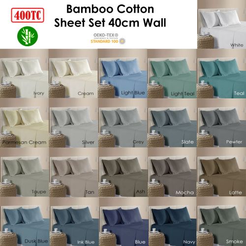 400TC Bamboo Cotton Premium Sheet Set 40cm Wall