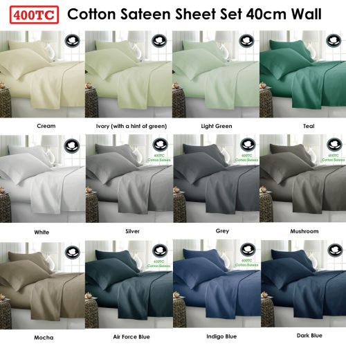 4 Pce 400TC Cotton Sateen Sheet Set 40cm Wall - Queen King