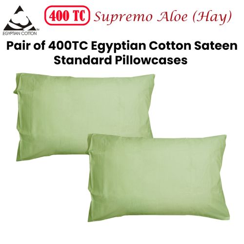 Pair of 400TC Egyptian Cotton Sateen Supremo Aloe (Hay) Standard Pillowcases