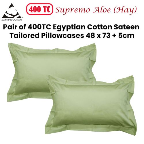 Pair of 400TC Egyptian Cotton Sateen Supremo Aloe (Hay) Tailored Pillowcases 48 x 73 + 5cm