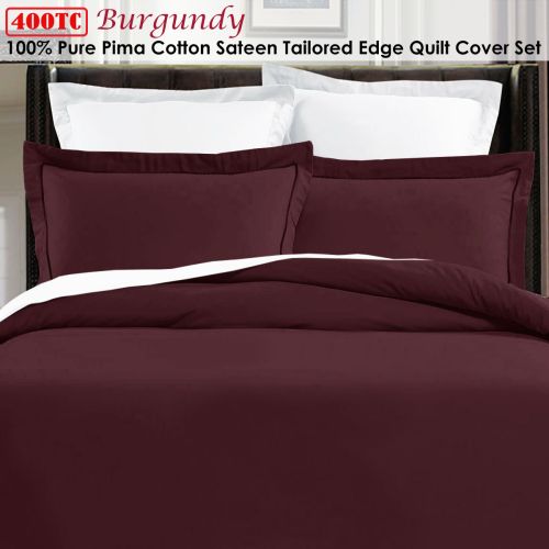 400TC 100% Pima Cotton Tailored Edge Quilt Cover Set Burgundy King by Grand Aterlier