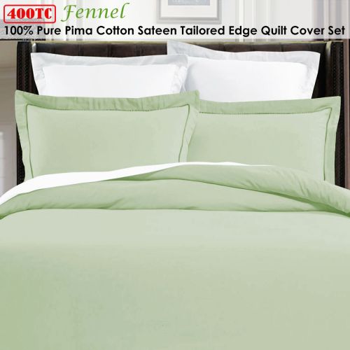 400TC 100% Pima Cotton Tailored Edge Quilt Cover Set Fennel King by Grand Aterlier
