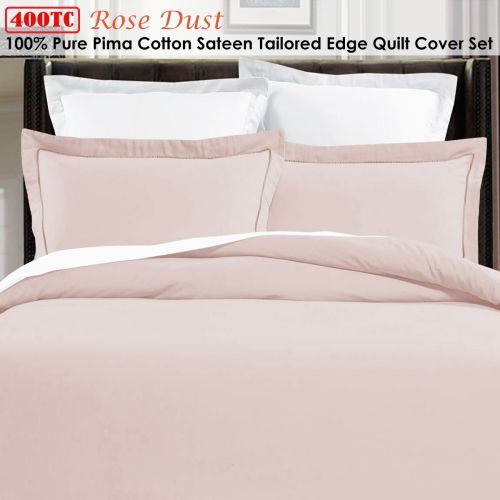 400TC 100% Pima Cotton Tailored Edge Quilt Cover Set Rose Dust by Grand Aterlier