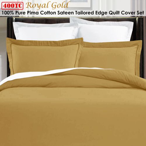 400TC 100% Pima Cotton Tailored Edge Quilt Cover Set Royal Gold by Grand Aterlier