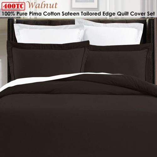 400TC 100% Pima Cotton Tailored Edge Quilt Cover Set Walnut by Grand Aterlier