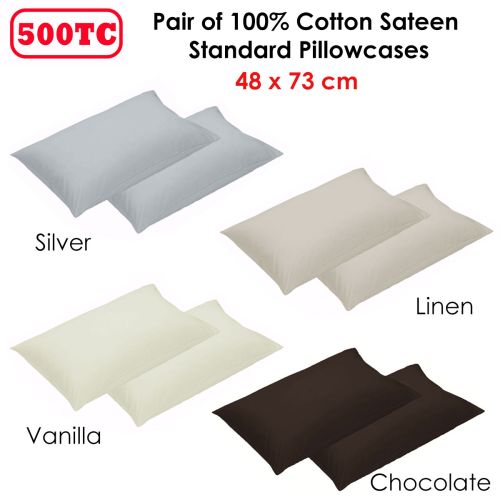 500TC Pair of Cotton Standard Pillowcases 48 x 73 cm