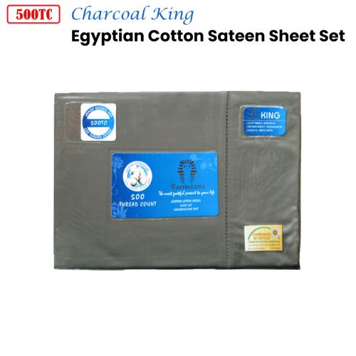 500TC Egyptian Cotton Sateen Sheet Set Charcoal King by Kingtex