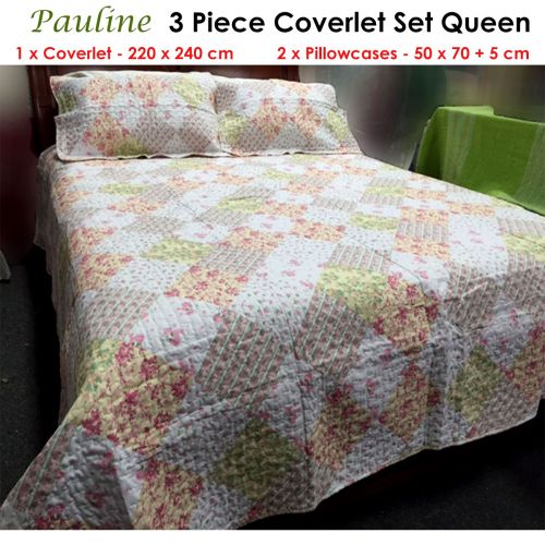 50% Cotton 50% Polyester Lightly Quilted Coverlet Set Pauline Queen
