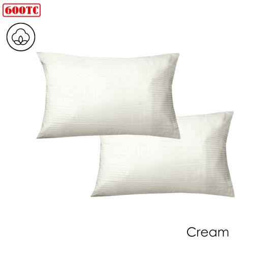 600TC Pair of Cotton Sateen Narrow Self Striped Standard Pillowcases 48 x 74 cm