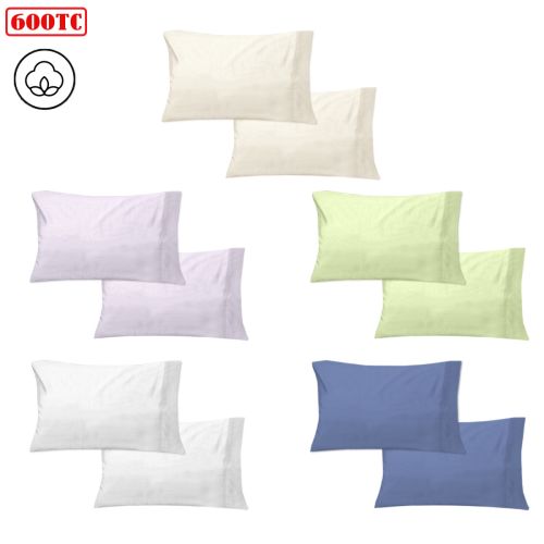 600TC Pair of Cotton Sateen No Flap Standard Pillowcases 48 x 74 cm